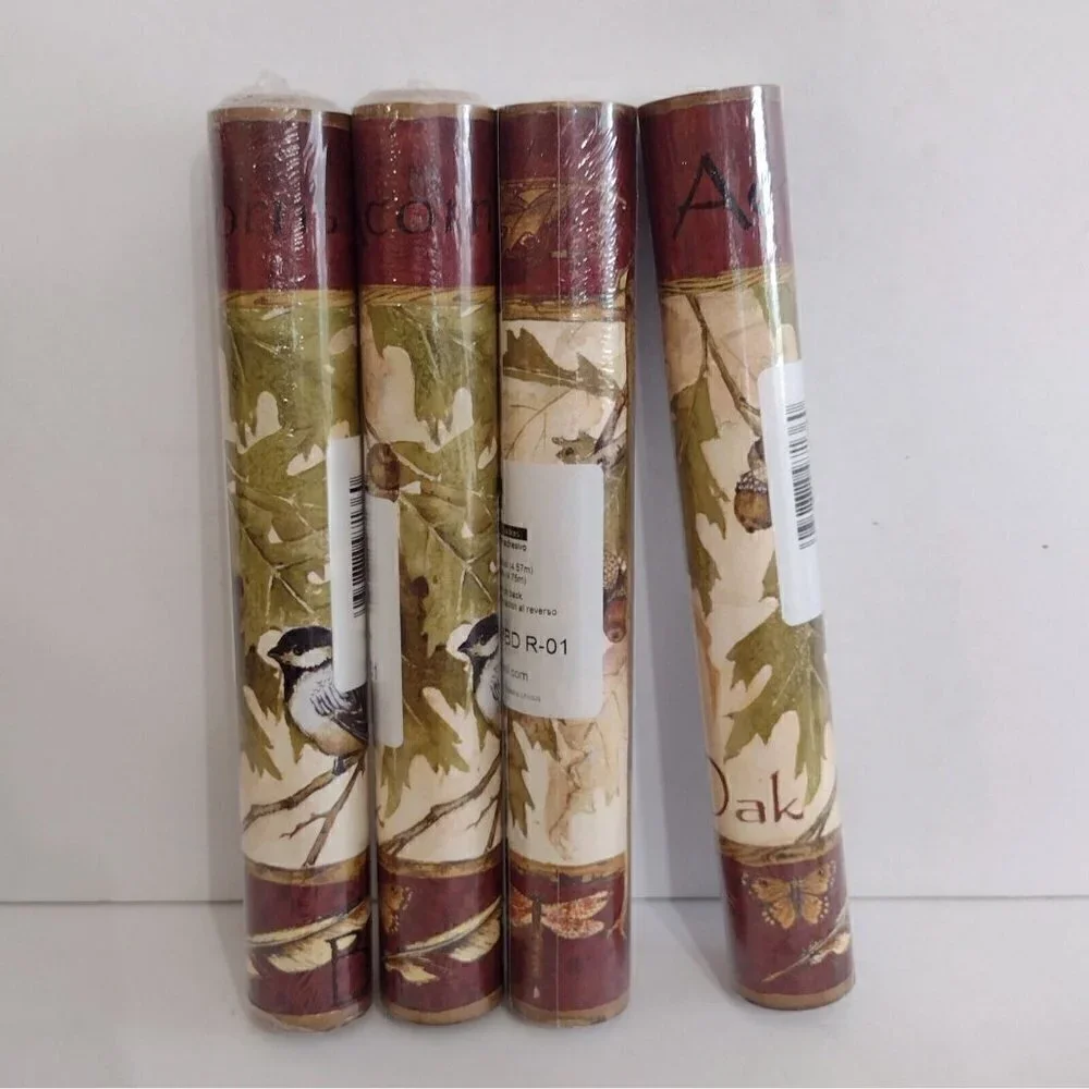 4 York Prepasted Wallpaper Border 5 Yds Chickadee Acorn Leaves CH7908BD R-01